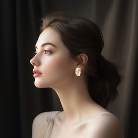 SLOONG Birth Flower Earrings 18K Gold Plated Fresh-Water Pearl Earrings for Women Fake Piercing Baroque Pearls Ear Cuff (June-Rose)