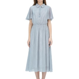 SIXDO G-White & Navy Stripe Raw Flared Dress for Women 2025, Summer Outfit Ideal for Casual Days