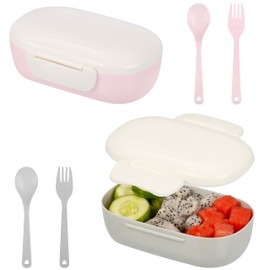 BELLE VOUS Bento Lunch Boxes (2 Pack) - BPA-Free Food Storage Container Set with Plastic Utensils - Adults All-in-One Meal Prep Boxes - Grey and Pink