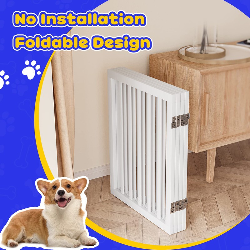 Wooden Freestanding Dog Gates for The House Extra Wide, Foldable