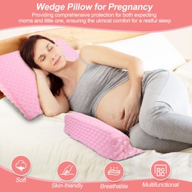 Pregnancy Wedge Pillow with Pink Pillowcase, Memory Foam Slope Pillow for Belly Back,Legs & Knees, Maternity Pillow for Reading Sleeping, Fit for Bed Sofa Room Travel, Comfortable Soft Breathable
