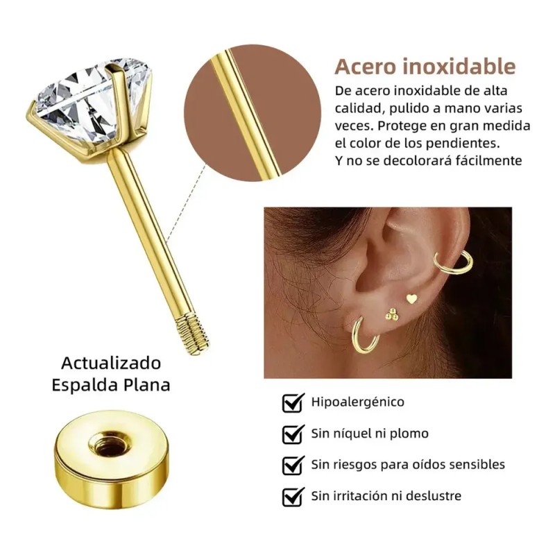12pare Aretes De Acero quirúrgico Mujer Arracadas Piercing Cartílago AGEDBAFCH