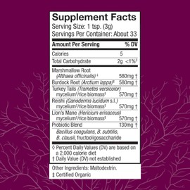 Host Defense MycoBotanicals Microbiome Powder – Digestive & Immune Health Support Supplement – Gut Health with Turkey Tail, Lion's Mane & Reishi Mushrooms – 3.5 oz (33 Servings)