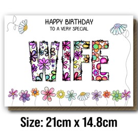 Floral Birthday Card for Special Wife � Cute Daisy Design � Flower Greeting Card for Her, Women