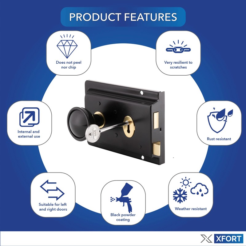 XFORT Rim Knob Set Black, Complete with A Rim Lock,