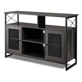 WLIVE Entertainment Center for 55 inch TV, Farmhouse TV Stand with Storage Cabinet, Industrial TV Console for Living Room, Bedroom, Gray Oak