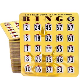 MR CHIPS Jam-Proof Easy-Read Quick-Clear Large Print Fingertip Slide Bingo Cards with Sliding Windows 10 Pack in Gold Rush Style