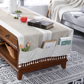 ZMNSZBD Linen tassel Coffee Table Tablecloth Living Room Rectangular Tablecloth Cover with Pockets