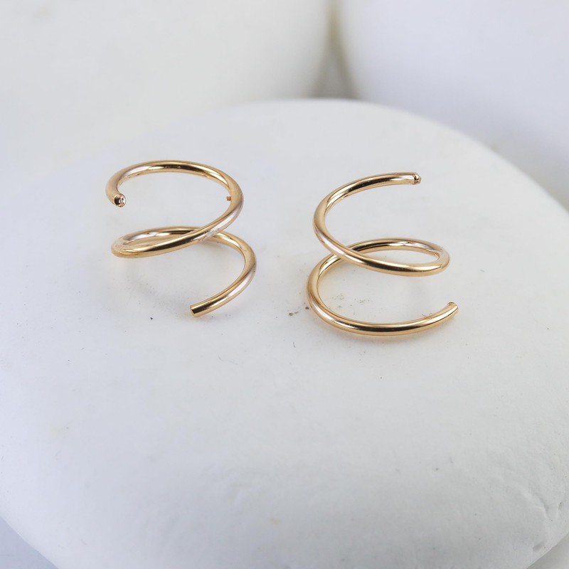 Mini Illusion Gold Hoops, Make 1 Piercing Look Like 2,