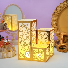 Rossesay 12 Sets Princess Sun Centerpieces for Table Decorations 3 Size Purple Princess Birthday Paper Lantern Boxes with Tea Lights Candles Table Ideas Decorations for Sun Birthday Party