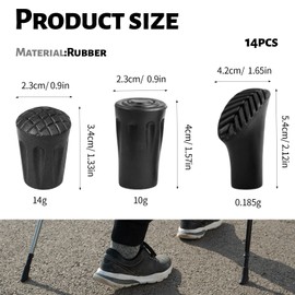 Huotflame Hiking Poles Rubber Buffer Set - 6/14 Pieces Non-Slip Replacement Rubber Caps for Walking Poles & Trekking Poles - Rubber Protection End Caps for Asphalt Gravel Terrain Camping Outdoor (14)