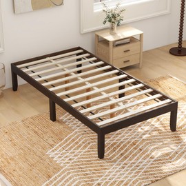 Giantex 14 Inch Twin Wood Platform Bed Frame, Minimalist Twin Bed Frame with Wooden Slats Support & Rubber Wood Legs, Without Headboard, No Box Spring Needed, Easy Assembly, Espresso