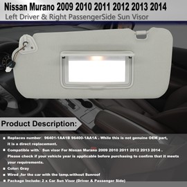 CRAZYPARTS Driver & Passenger Side Sun Visor Compatible with Nissan Murano 2009 2010 2011 2012 2013 2014 Sunshade Replacement # 96401-1AA1B 96400-1AA1B(Gray)