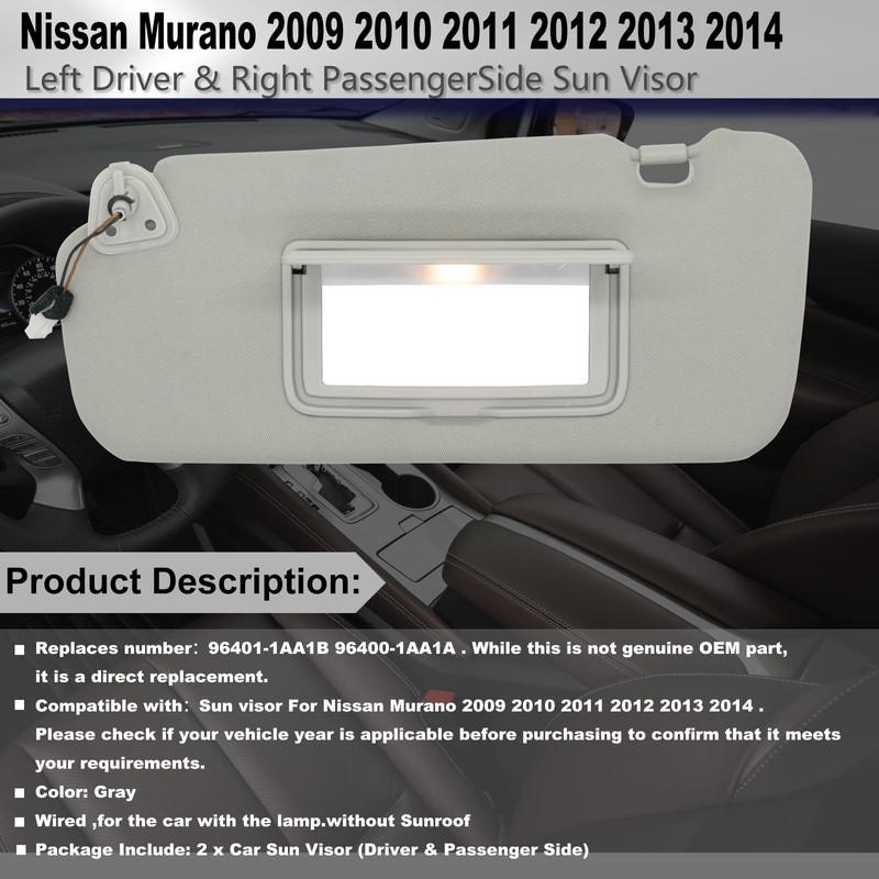 CRAZYPARTS Driver & Passenger Side Sun Visor Compatible with Nissan