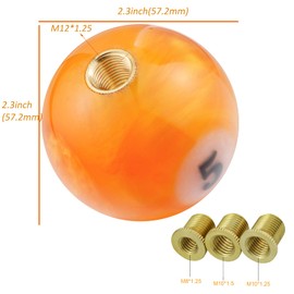 Arenbel 5 Billiard Ball Shape Shifter Knob Round Gear Lever Car Shift Stick Racing Handles Fit Most Manual Auto Vehicles, Tangerine Yellow