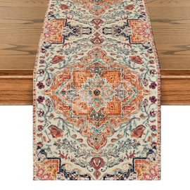 Artoid Mode Camino de mesa estilo bohemio naranja, decoración mágica rústica de granja para la cocina y comedor de otoño para decoración de fiesta en el hogar 33x91 centímetros