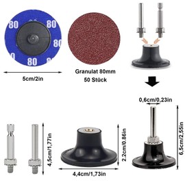 Sanding Disc Pads, 2 Inch 80 mm Sanding Disc Set, Quick Change Discs with 1/4 Inch Disc Pad Holder, Quick Change Discs Pad Holder, for Grinder Surface Prep Strip Grind