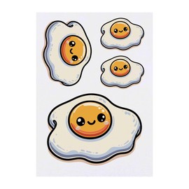 4 x 'Kawaii Fried Egg' Temporary Tattoos - Water Resistant, Skin-Safe, Non-Toxic Transfers, Mixed Sizes (TO00070674)