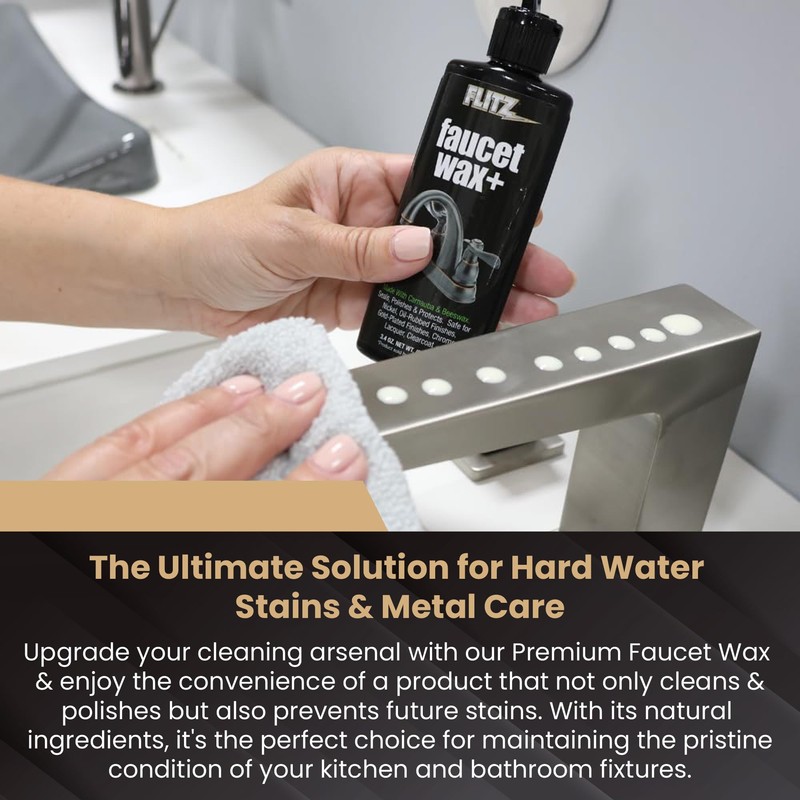 Flitz Faucet Wax Plus - 3.4oz Bottle of USA-Made, Water-Based