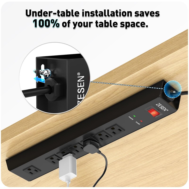 7 Outlet Metal Long Power Strip with Overload Protection 6ft