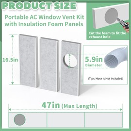 Memrita Portable Air Conditioner Window Vent Kit with Insulation Foam Panels, Adjustable Portable AC Window Vent Seal Kit with Mesh Guard, Heat Insulation & Keep Out Leaves, Fit 5.9" Diameter Hose