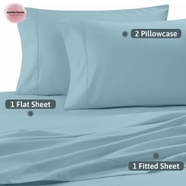 MyGiza Sheets 4 Pcs Queen Sheet Set, 100% Certified Giza Egyptian Cotton, Soft & Luxury Sheets fits 18 Inches Deep Mattress, Sky Blue