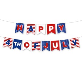 Happy 4th of July Banner for Independence Day Party Decor Red White and Blue Fourth of July Patriotic Party Celebrations Supplies for Memorial Day Durable Polyester Yard Decoration Banner