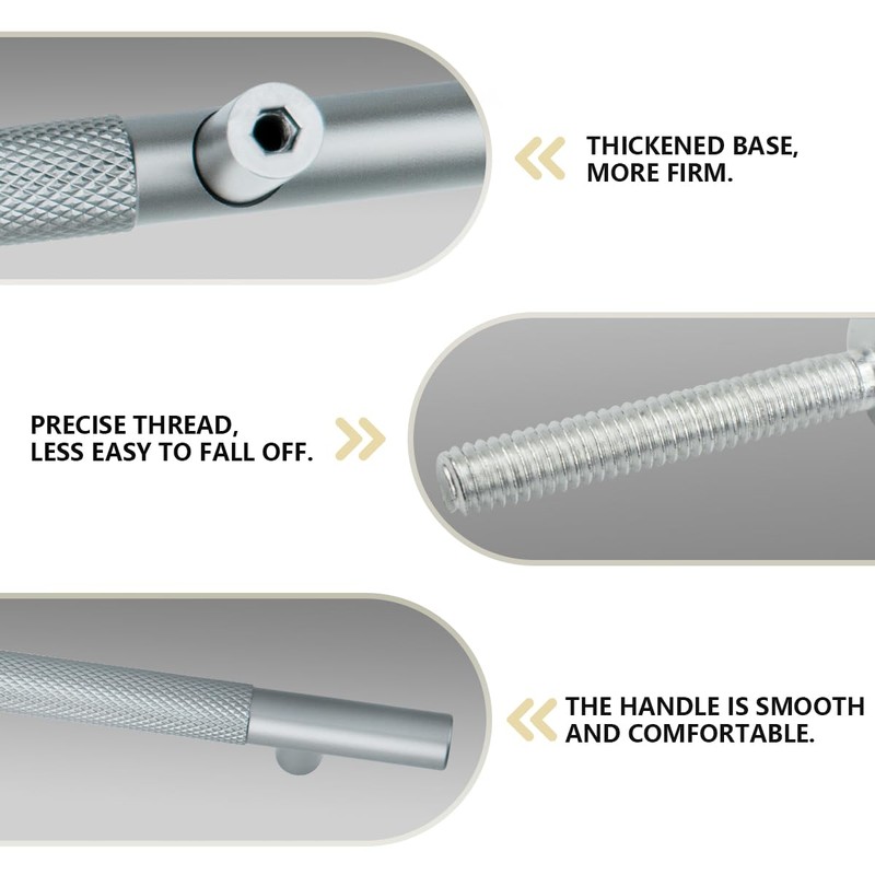 Bwintech 12 Pack Grey 181MM Knurled Cupboard Handles, 128MM Hole