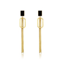 TIANHONGYAN Chic Gold Long Tassel Dangle Drop Earrings Unique Fashion Geometric Black Square Metal Chain Earrings Statement for Woman (gold)