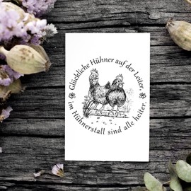Dekolando Motif Stamp Happy Chickens on the Ladder, in the Chicken Coop are all cheerful – Stamp Wooden Stamp – Imprint 58 x 58 mm
