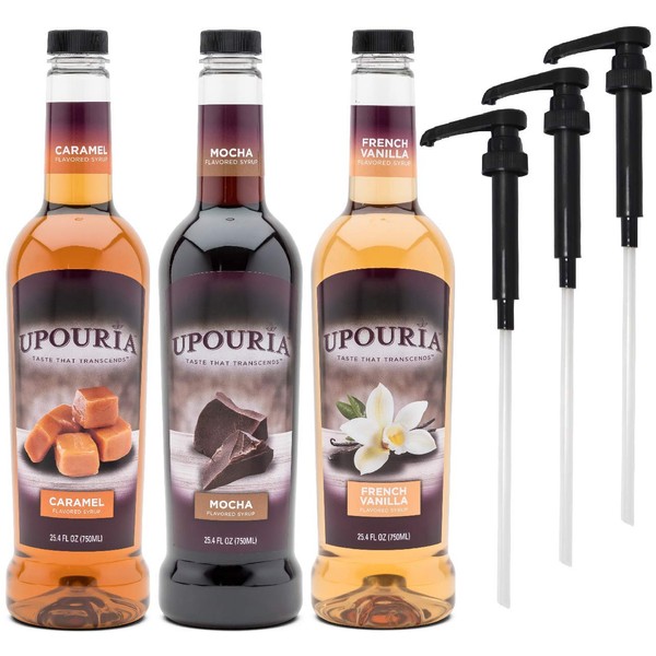 Upouria Coffee Syrup Variety Pack - French Vanilla, Mocha, and