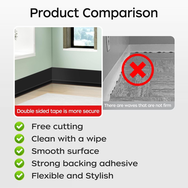 Flexible Baseboard Molding Trim 3 Inch(W) x 40 Feet(L) Self
