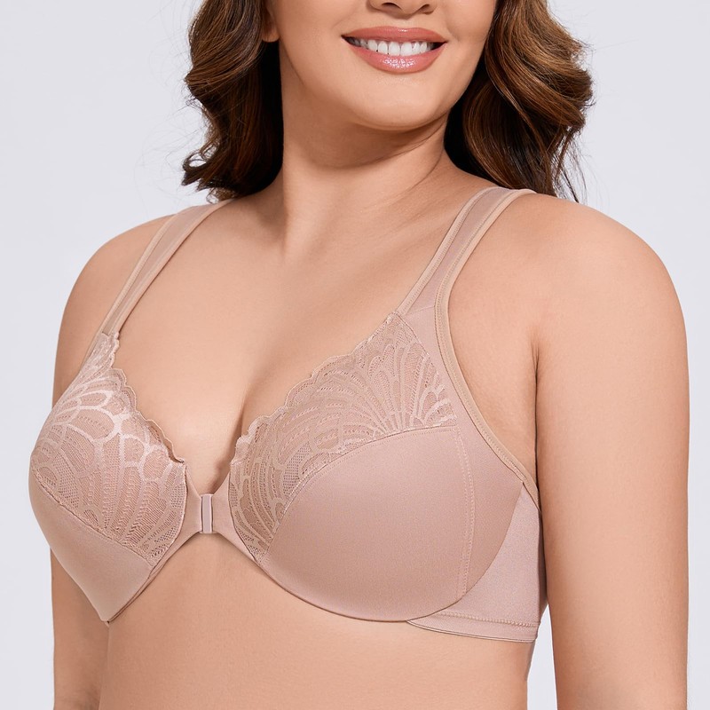 MELENECA Front Fastening Bras for Women Plus Size Underwire Unlined