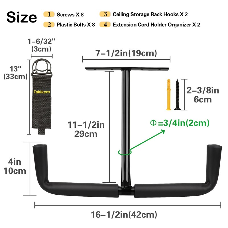 Tahikem 2 Set Overhead Garage Storage Rack, Heavy Duty Overhead