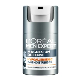 L'Oreal Men Expert Sensitive Skin Moisturiser, Magnesium Defence, Hypoallergenic 24H Daily Mens Moisturiser, With Magnesium Mineral And Hyaluronic Acid, 50ml