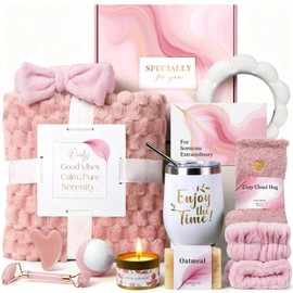 Mirasphere Spa Gift Baskets for Women - Self Care Gifts Kit for Women - Get Well Soon Cozy Relaxation Home Self Care Kits Set Valentine's Day Gifts for Woman Mom Best Friends Sister Wife, Pink