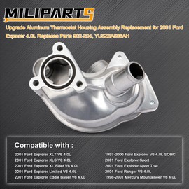 MILIPARTS Upgrade Aluminum Thermostat Housing Assembly Replacement for 1997-2001 Ford Explorer Ranger Mountaineer 4.0L Replaces Parts 902-204, YU3Z8A586AH
