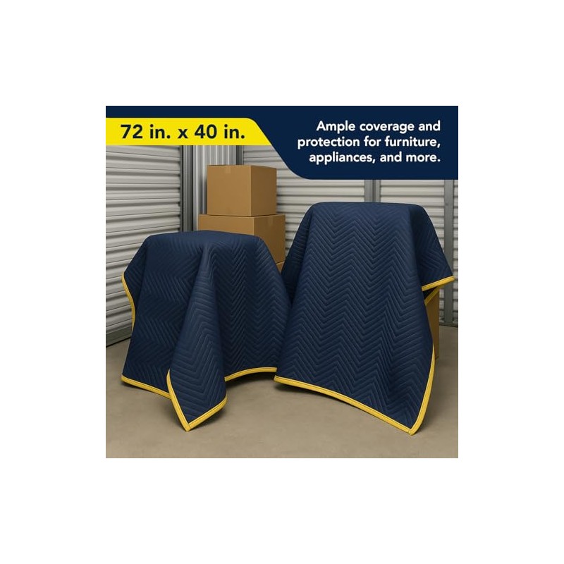 PackRite Moving Blankets 72" x 40" Quilted Heavy Duty Furniture