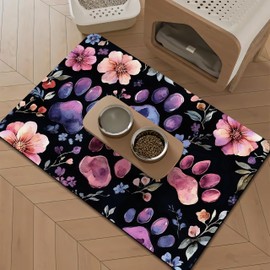 16"x 24" - Large Dog Feeding Mat, Absorbent Mats for Dog Food and Water Bowl, Pet Placemat for Dogs, Cats, Puppy Accessories - (Paw Print and Watercolor Flower)