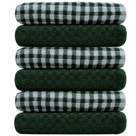 Casabella Pack Of 6 Terry Towelling Cotton Kitchen Tea Towels. Soft Kitchen Tea Towels Set, Highly Absorbent Dish Towels & Bar Towels Unbeatable Price (6 Pieces Set, Green)
