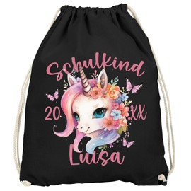 SpecialMe® Kinder Turnbeutel mit Name und Jahr personalisierte Geschenke Schulanfang Schulkind 2025 Mädchen Schwarz unisize