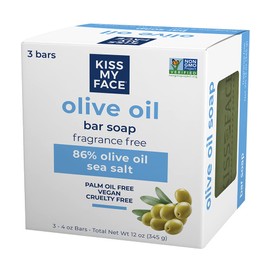 Kiss My Face Kiss My Face Olive Oil Fragrance Free Bar Soap, Moisturizing Bar Soap, Cruelty Free Vegan Soap, Palm Oil Free, 4 Oz - 3 Count (Pack of 1)