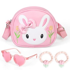 Girls Handbag Rabbit Bags Cute Rabbit PU Leather Handbag with Heart-Shaped Sunglasses and 2 Hair Cords Kids Shoulder Crossbody Bag for Kids' Birthday Gifts and Toys,Easter,Purse,Shopping (Pink)