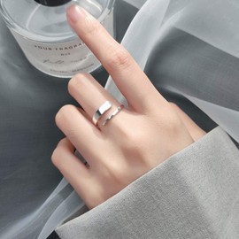 IMINI Two Row Minimalist Open Eternity Promise Rings 925 Sterling Silver for Women Girls Men Adjustable Simple Statement Small Stacking Engagement Ring Small Tail Finger Band Cute Jewelry Gifts