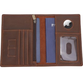 STAR VISTA Phoenix Leather Passport Holder, Full Grain Leather Travel Wallet - Slim, Bifold, RFID Blocking, ID Window, Coin Pocket, Card Slots, SIM Slots (Brown with AirTag Slot)