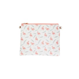 Occasions Gift Giving 11" x 9" Vinyl Clutch Bag w/Shoulder Strap (Pink Flamingo Feathers)