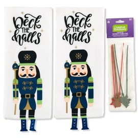 Winter Christmas Kitchen Towels Set: Embroidered Hall Deck and Nutcracker with Feet