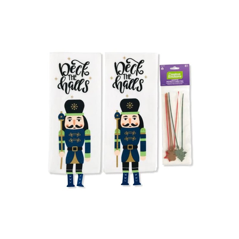Winter Christmas Kitchen Towels Set: Embroidered Hall Deck and Nutcracker