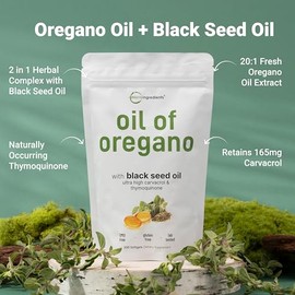 Aceite de orégano con aceite de semilla negra, 300 cápsulas blandas | Carvacrol y timoquinona de origen natural. Suplemento de aceite de orégano 2 en 