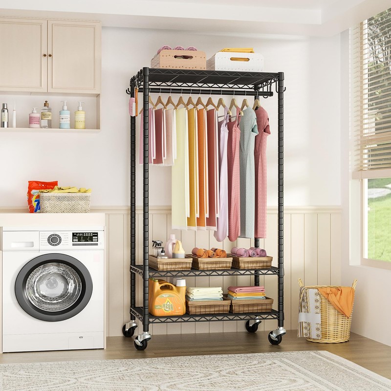 FUTASSI P6 Rolling Clothes Rack Heavy Duty, Clothing Racks for